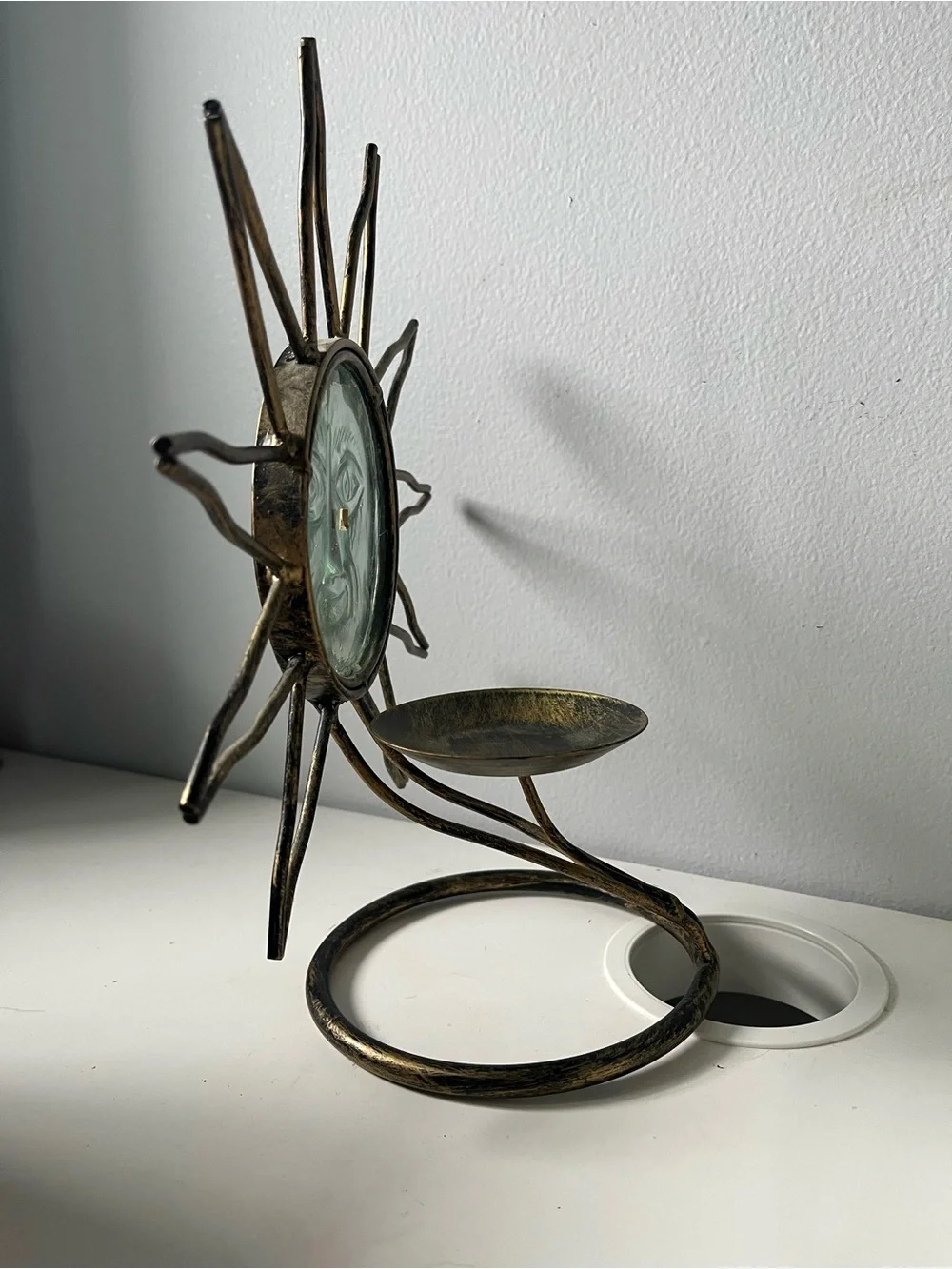 Vintage Celestial Standing Sun Face Metal Candle Holder